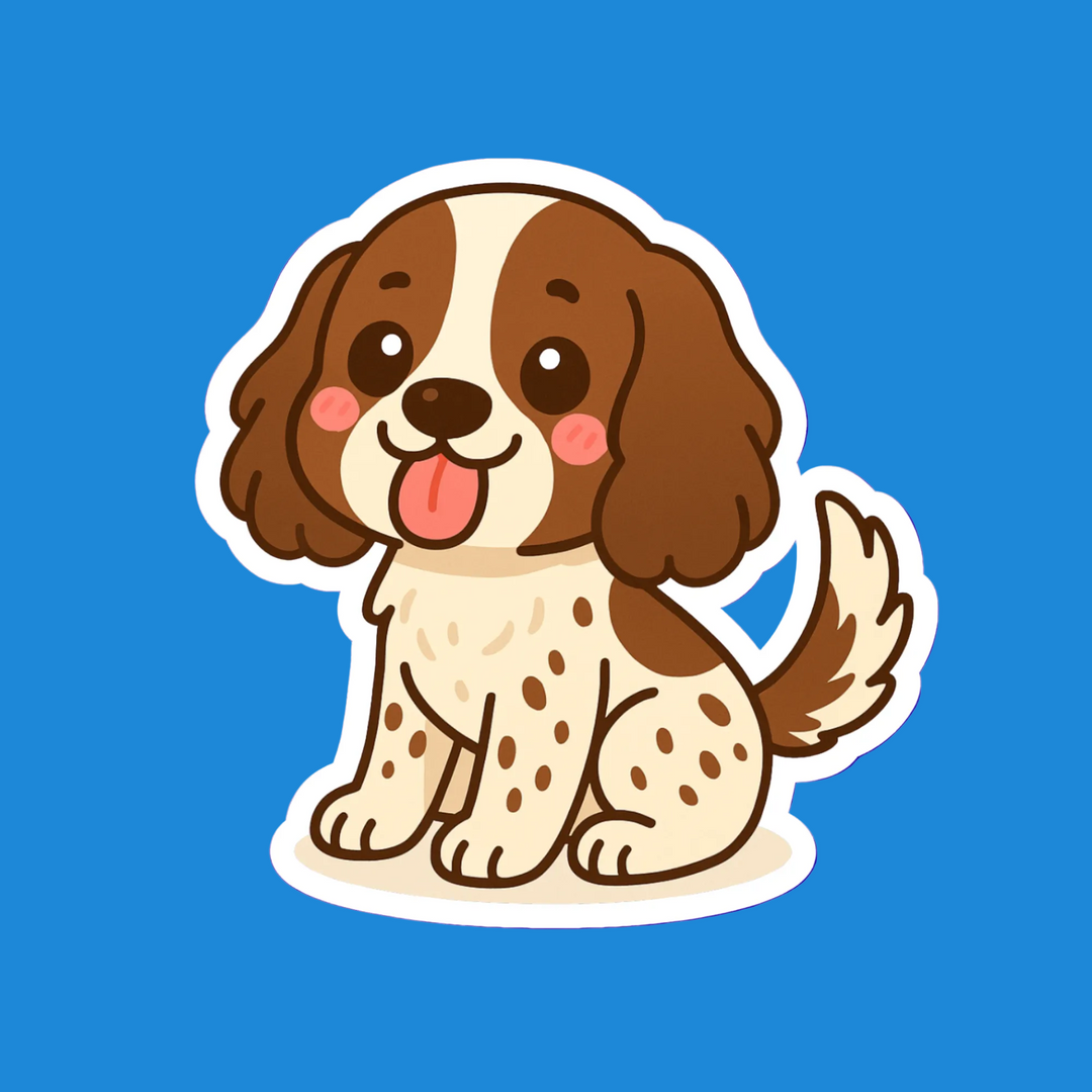 Cartoon dog with brown spots on a blue background