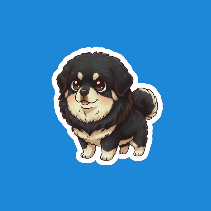 Illustration of a black and white dog on a blue background
