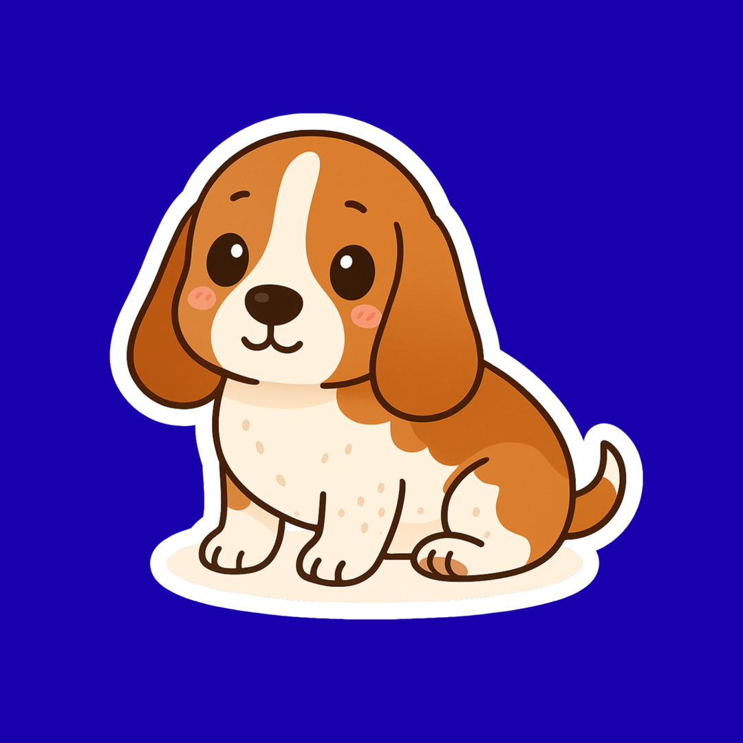Cartoon dog sticker on a blue background