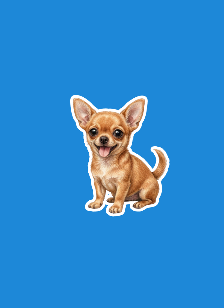 Sticker of a small dog on a blue background