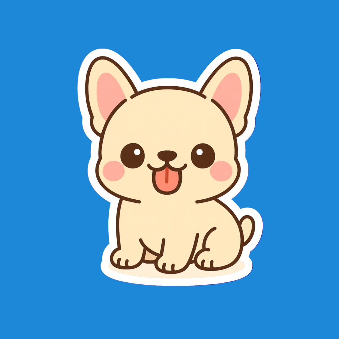 Cartoon dog sticker with a blue background