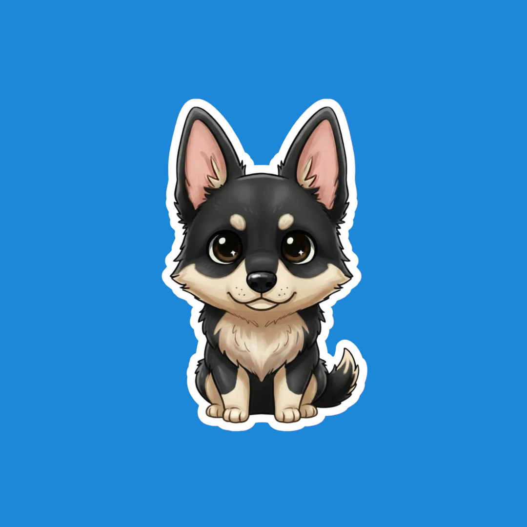 Cartoon dog sticker on a blue background