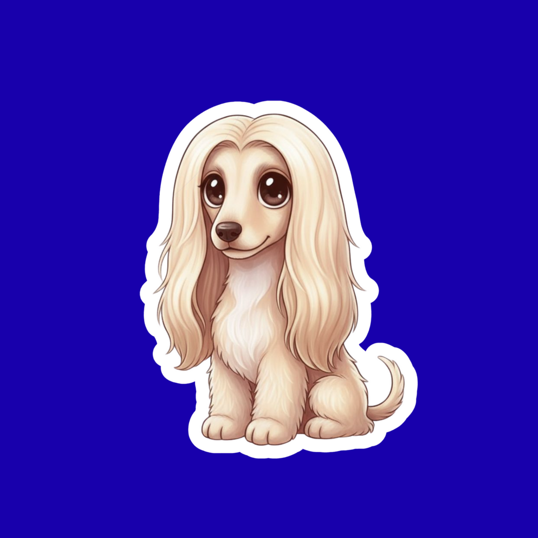 Cartoon dog with long hair on a blue background