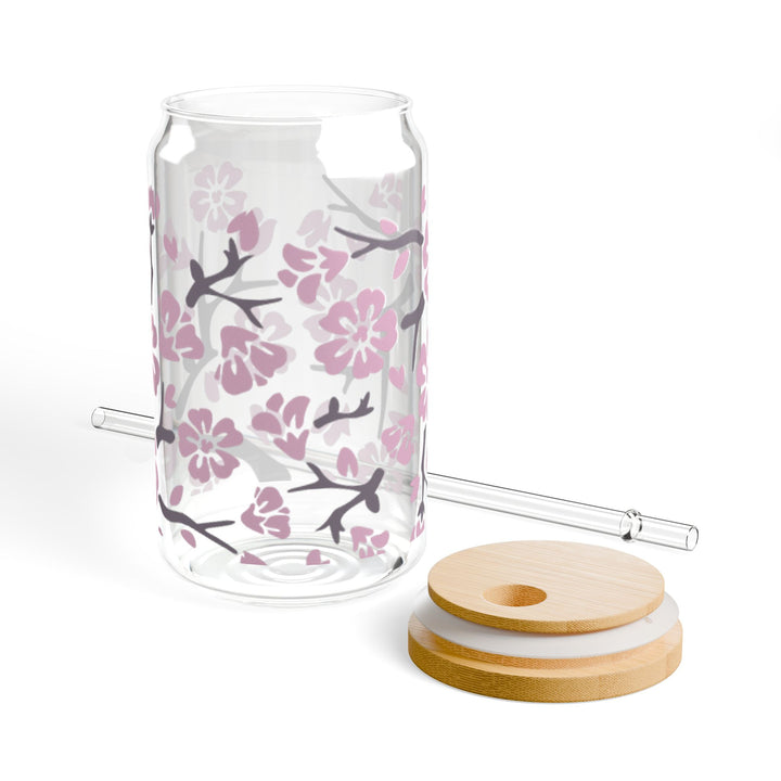 16oz Cherry Blossom Sipper Glass — Floral Cherry Blossom Motif Drinkware - Designs by Mysh