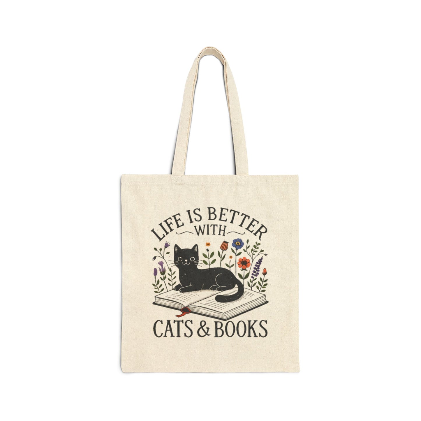 Tote Bag — "Life Is Better With Cats & Books" Canvas Book Lover Tote