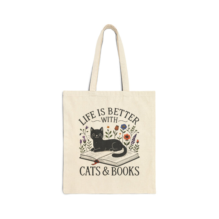 Tote Bag — "Life Is Better With Cats & Books" Canvas Book Lover Tote - Designs by Mysh