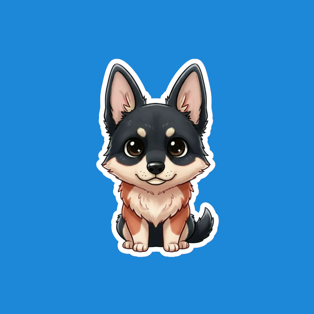 Cartoon dog sticker on a blue background