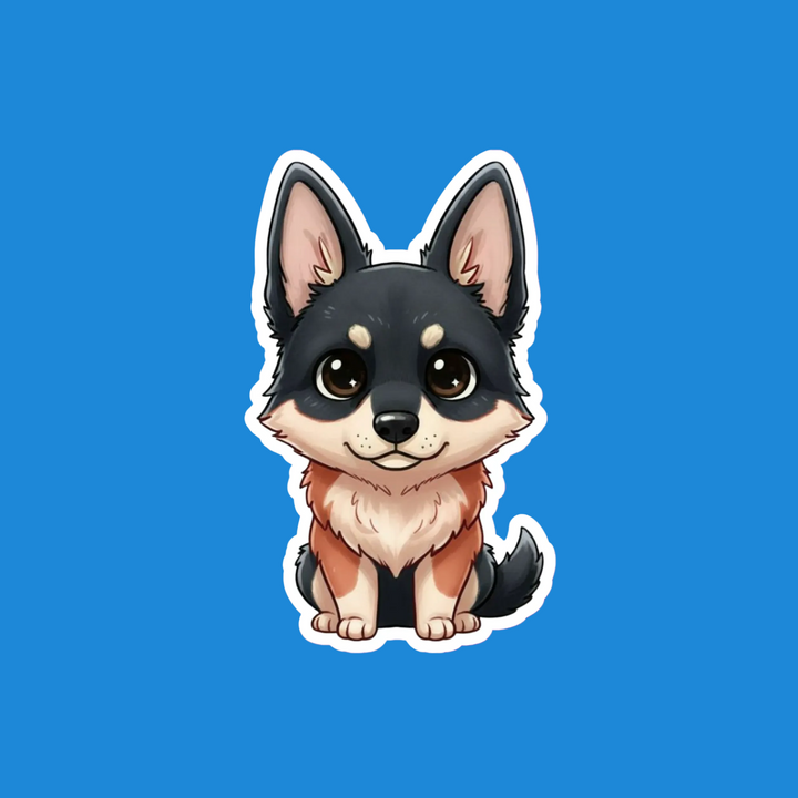 Cartoon dog sticker on a blue background