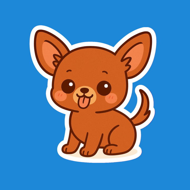 Cartoon dog sticker with a blue background