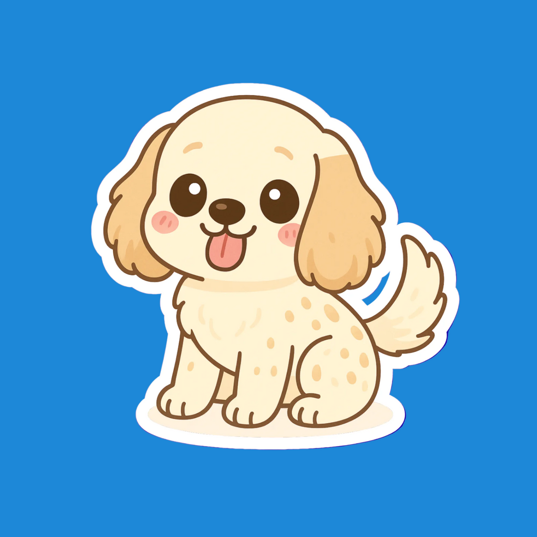 Cartoon dog sticker on a blue background