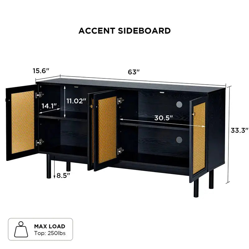 AMERLIFE 63" Sideboard Buffets Cabinet, 2-Adjustable Shelves Storage Cabinet & 4 Doors, Large Accent Storage Credenzas for Living Room - Designs by Mysh