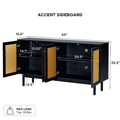 AMERLIFE 63" Sideboard Buffets Cabinet, 2-Adjustable Shelves Storage Cabinet & 4 Doors, Large Accent Storage Credenzas for Living Room - Designs by Mysh