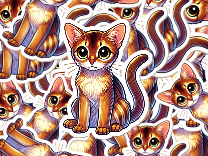 Abyssinian Cat Sticker, Cute Cartoon Cat Decal, Vinyl Cat Sticker Waterproof, Abyssinian Gift Idea, Laptop Sticker, Planner Decor - Designs by Mysh