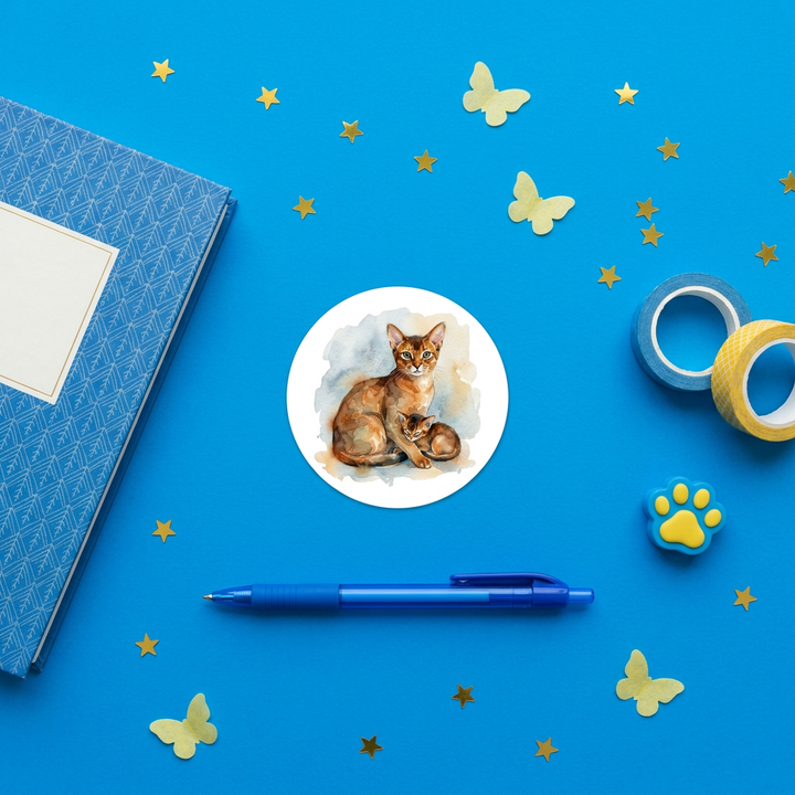 Abyssinian Cat Kitten Sticker brand flat lay - Designs by Mysh