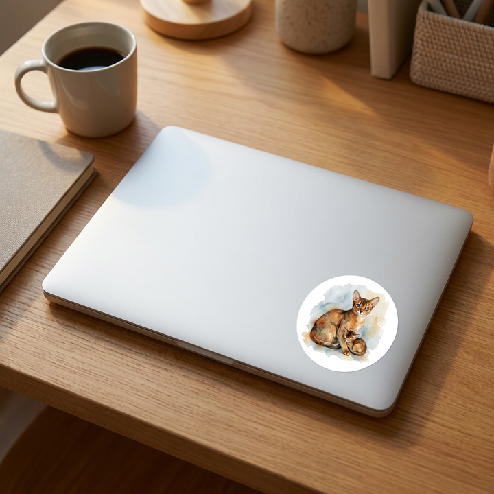 Abyssinian Cat Kitten Sticker on a laptop - Designs by Mysh