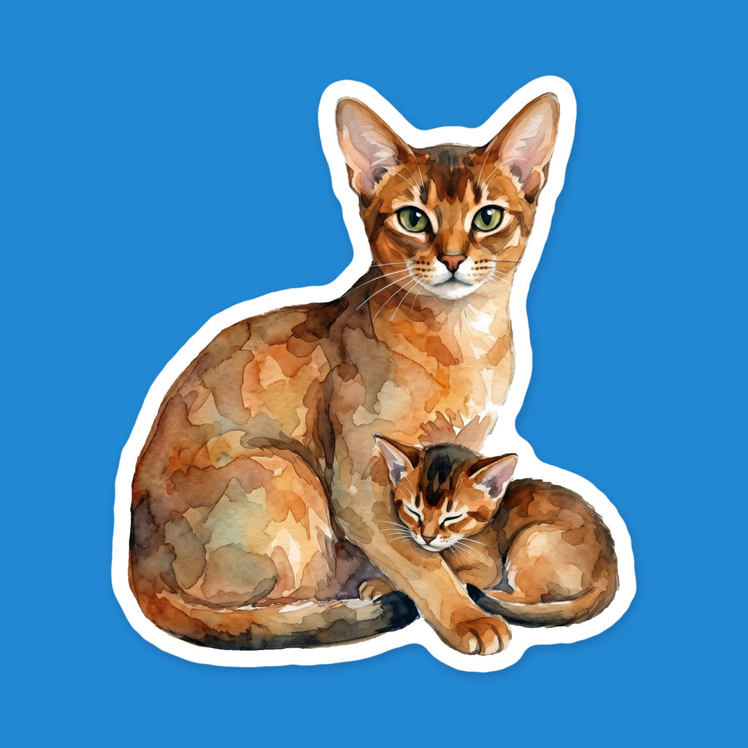 Abyssinian cat and kitten watercolor vinyl sticker