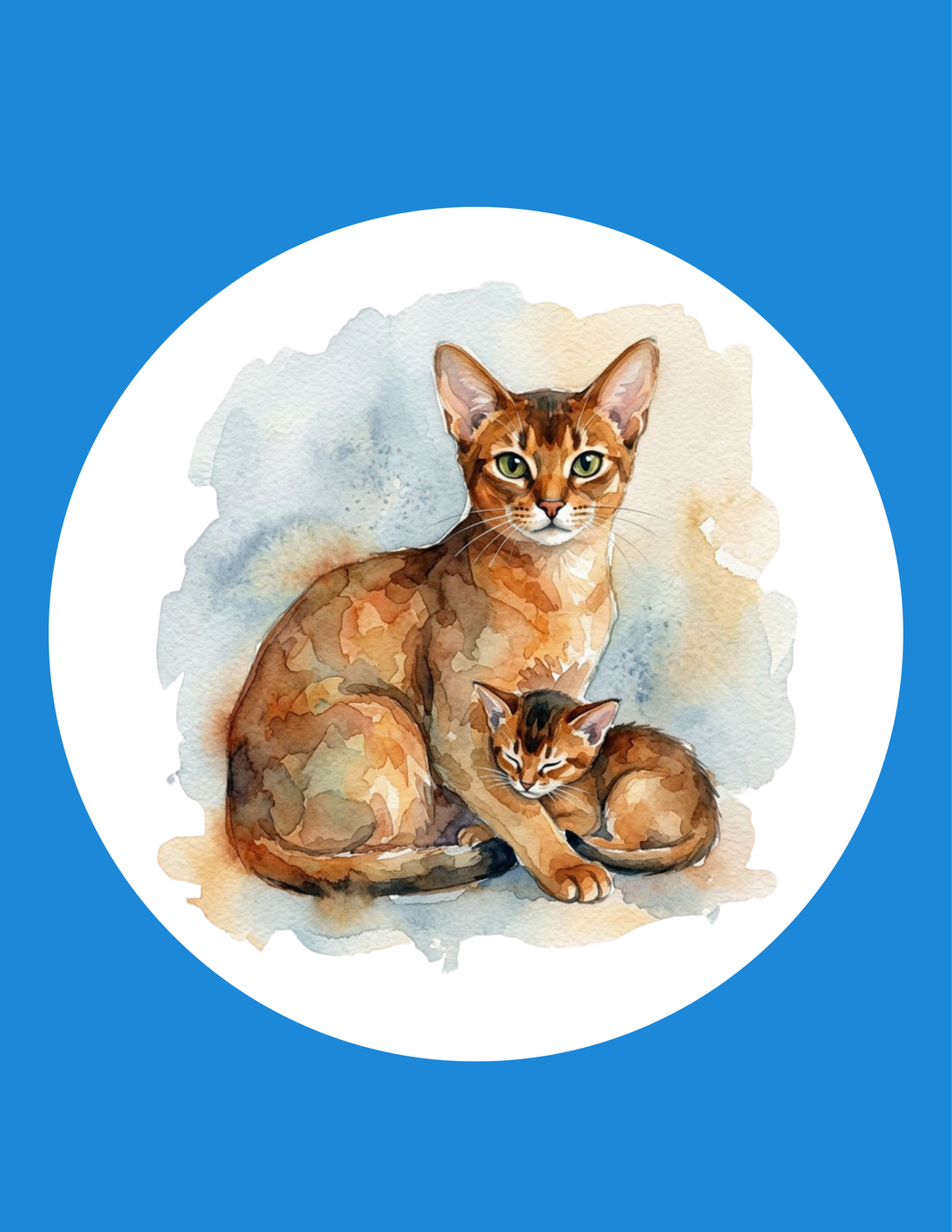 Abyssinian cat and kitten watercolor round vinyl sticker - Designs by Mysh