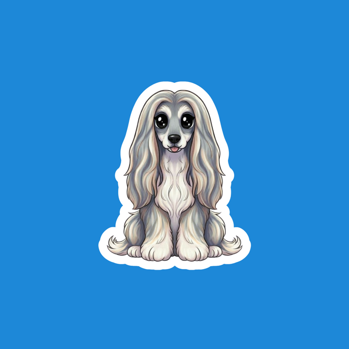 Afghan Hound Grey Blue Cream Kawaii Vinyl Sticker – Designs by Mysh