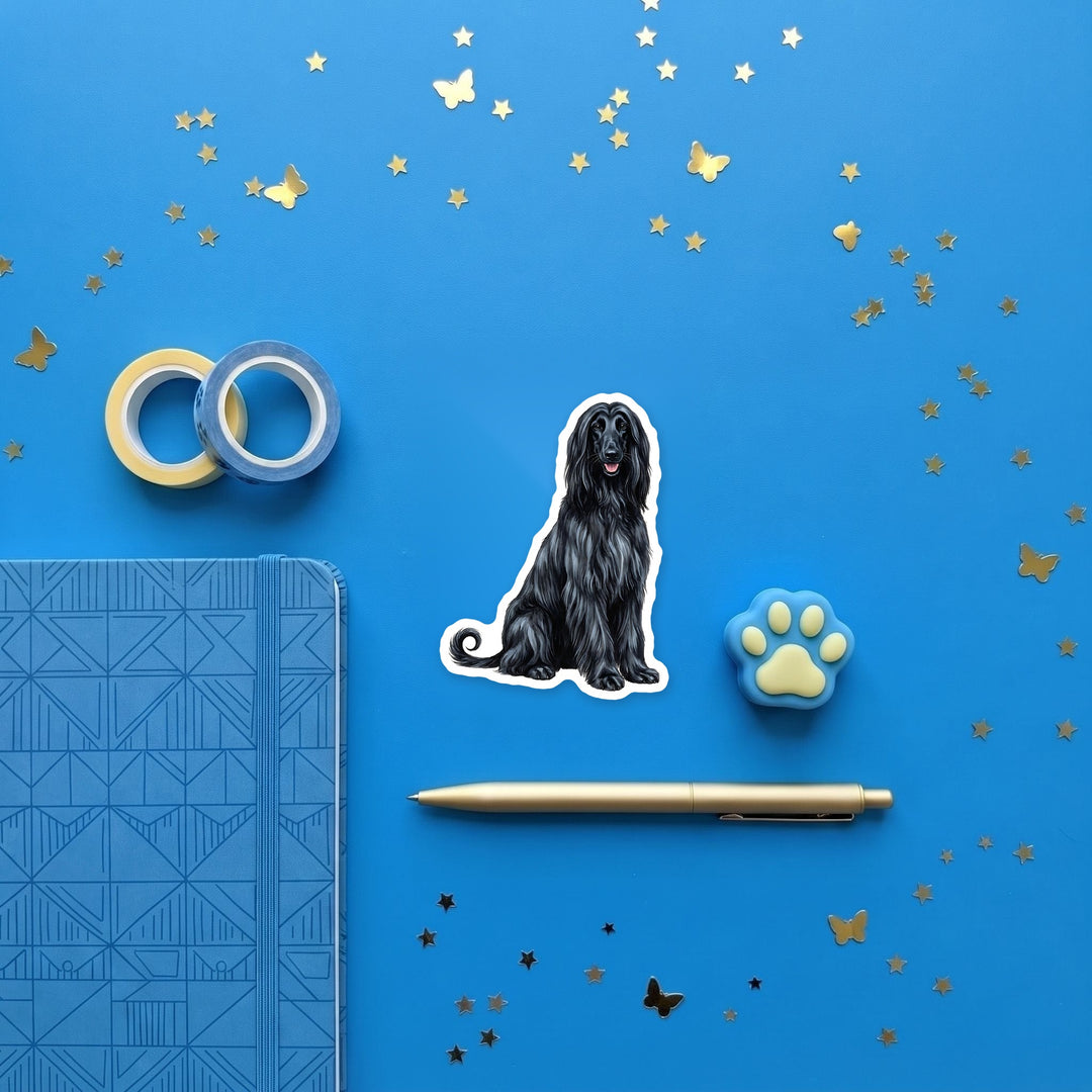 Afghan Hound Black magnet flat lay with stationery