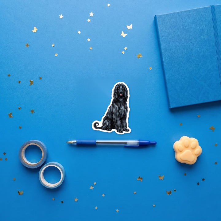 Afghan Hound Black sticker flat lay with stationery