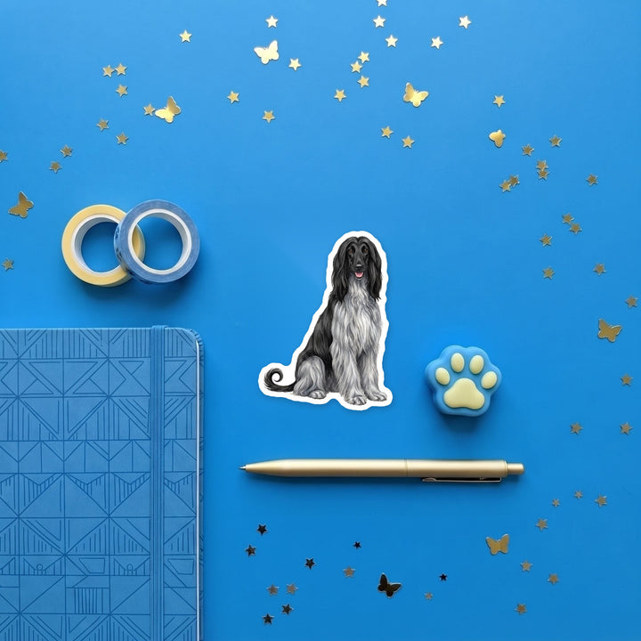 Afghan Hound Black and Silver magnet flat lay with stationery