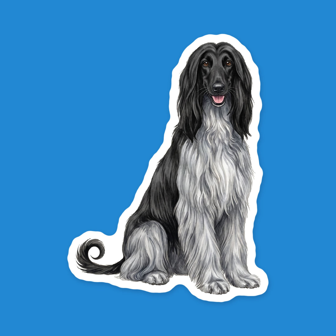 Afghan Hound Black and Silver watercolor dog sticker