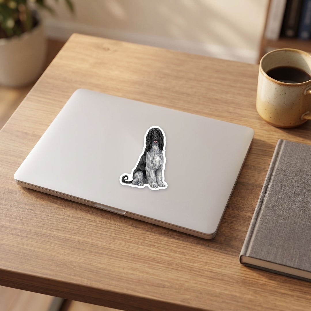Afghan Hound Black and Silver sticker on a laptop