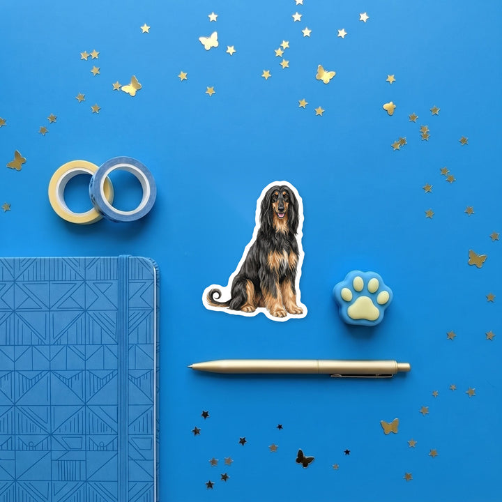 Afghan Hound Black and Tan magnet flat lay with stationery