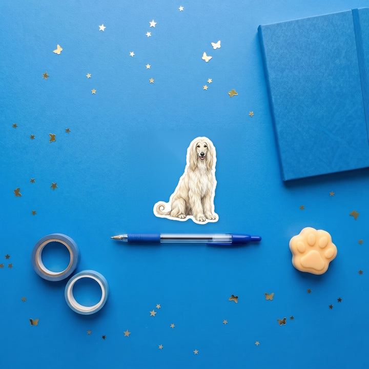 Afghan Hound Cream sticker flat lay with stationery