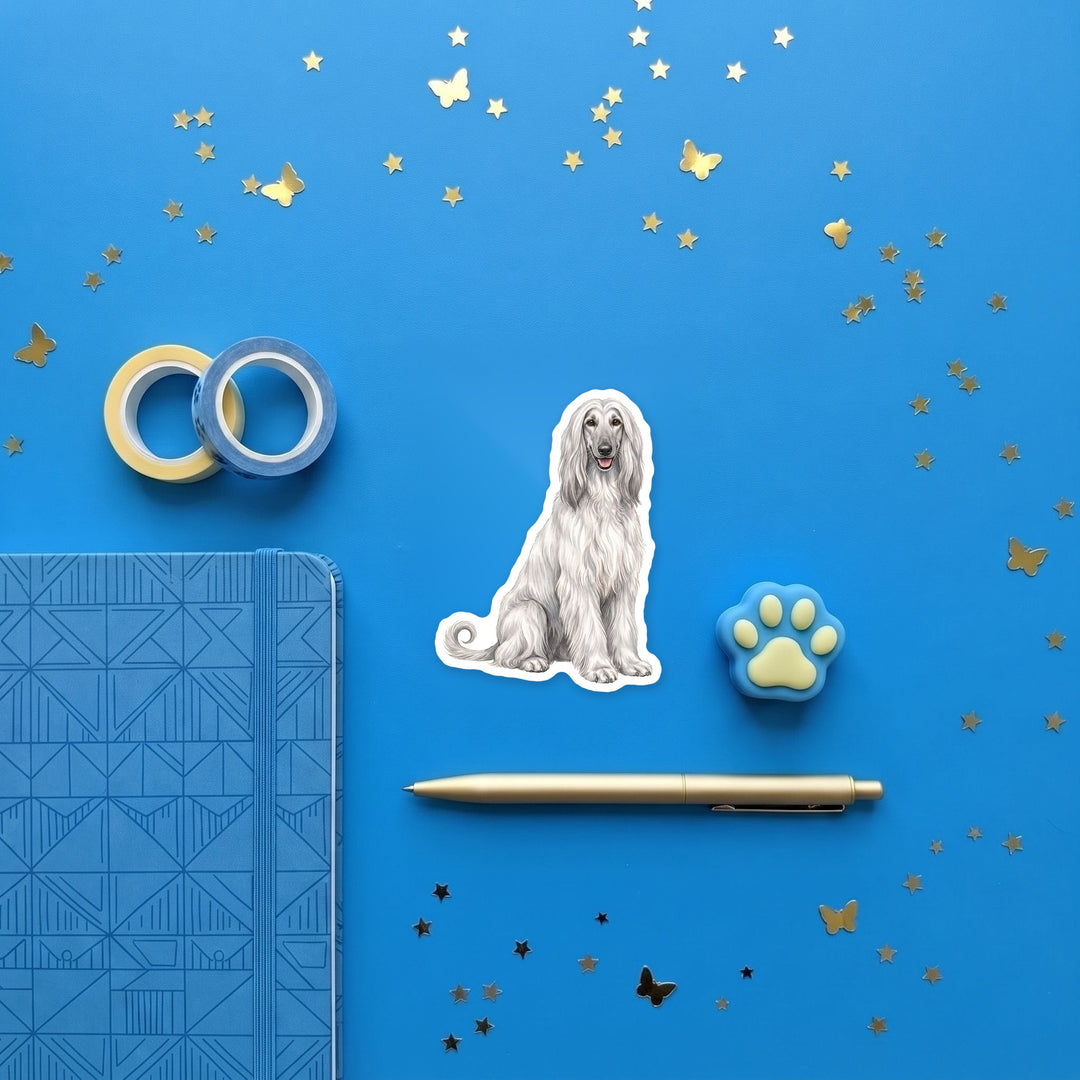 Afghan Hound Silver magnet flat lay with stationery