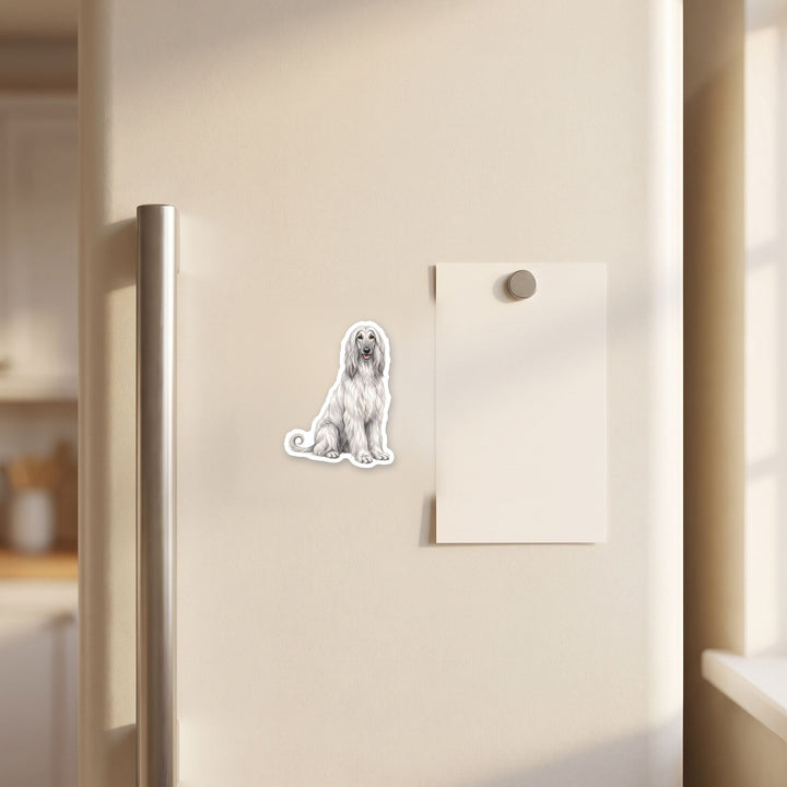 Afghan Hound Silver magnet on a fridge