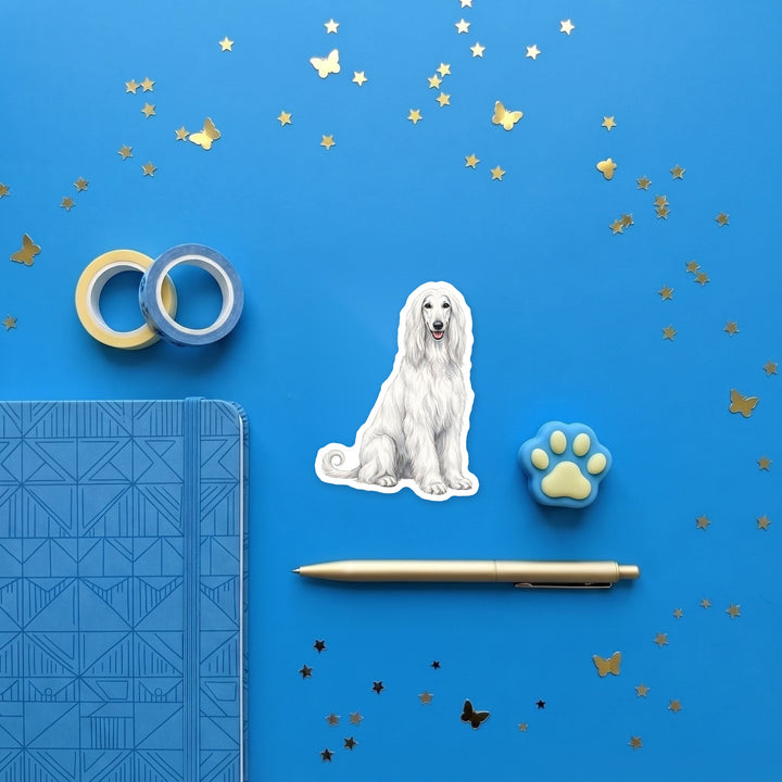 Afghan Hound White magnet flat lay with stationery