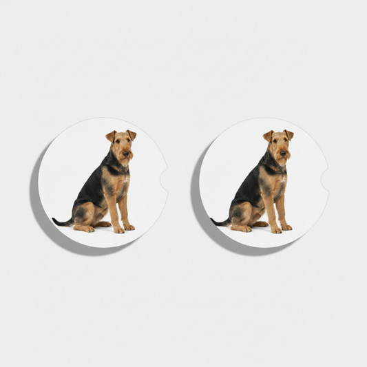 Pair of dog-themed earrings on a white background