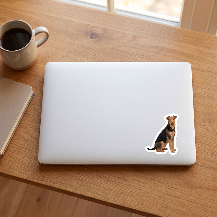 Airedale Terrier Black Tan Sticker on a laptop - Designs by Mysh