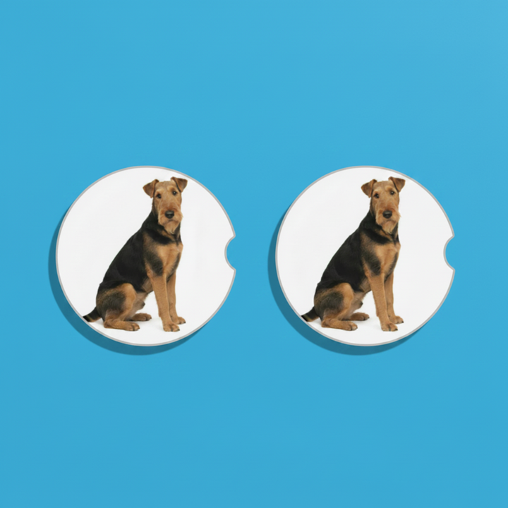 Airedale Terrier Black and Tan Watercolor Car Coasters