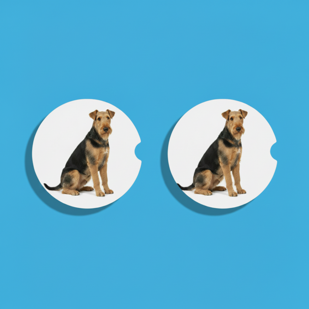 Airedale Terrier Grizzle and Tan Watercolor Car Coasters