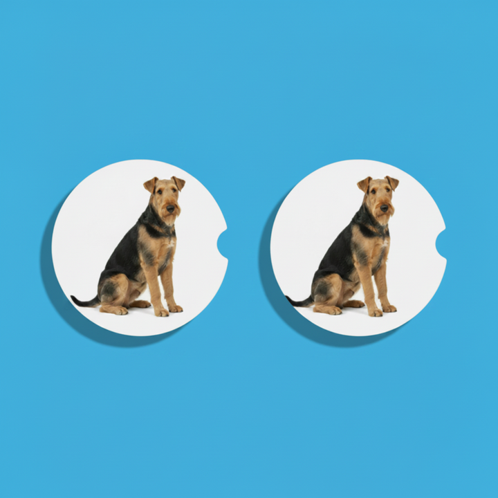 Airedale Terrier Grizzle and Tan Watercolor Car Coasters