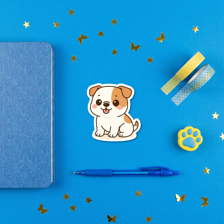 American Bulldog White Tan Kawaii Magnet brand flat lay - Designs by Mysh