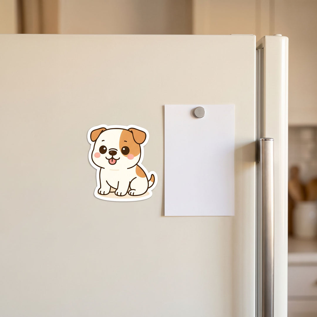 American Bulldog White Tan Kawaii Magnet on a fridge - Designs by Mysh
