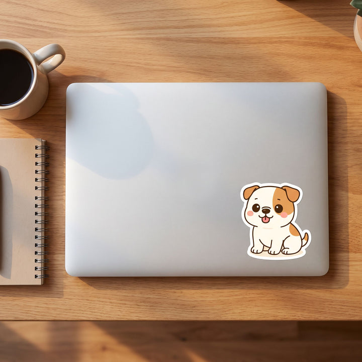American Bulldog White Tan Kawaii Sticker on a laptop - Designs by Mysh