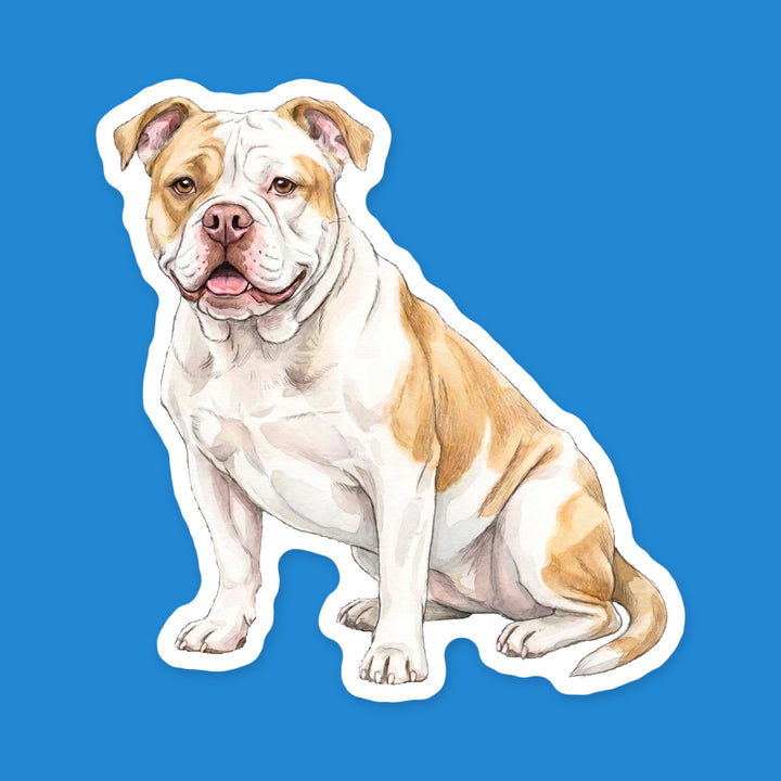 American Bulldog White and Tan watercolor dog sticker