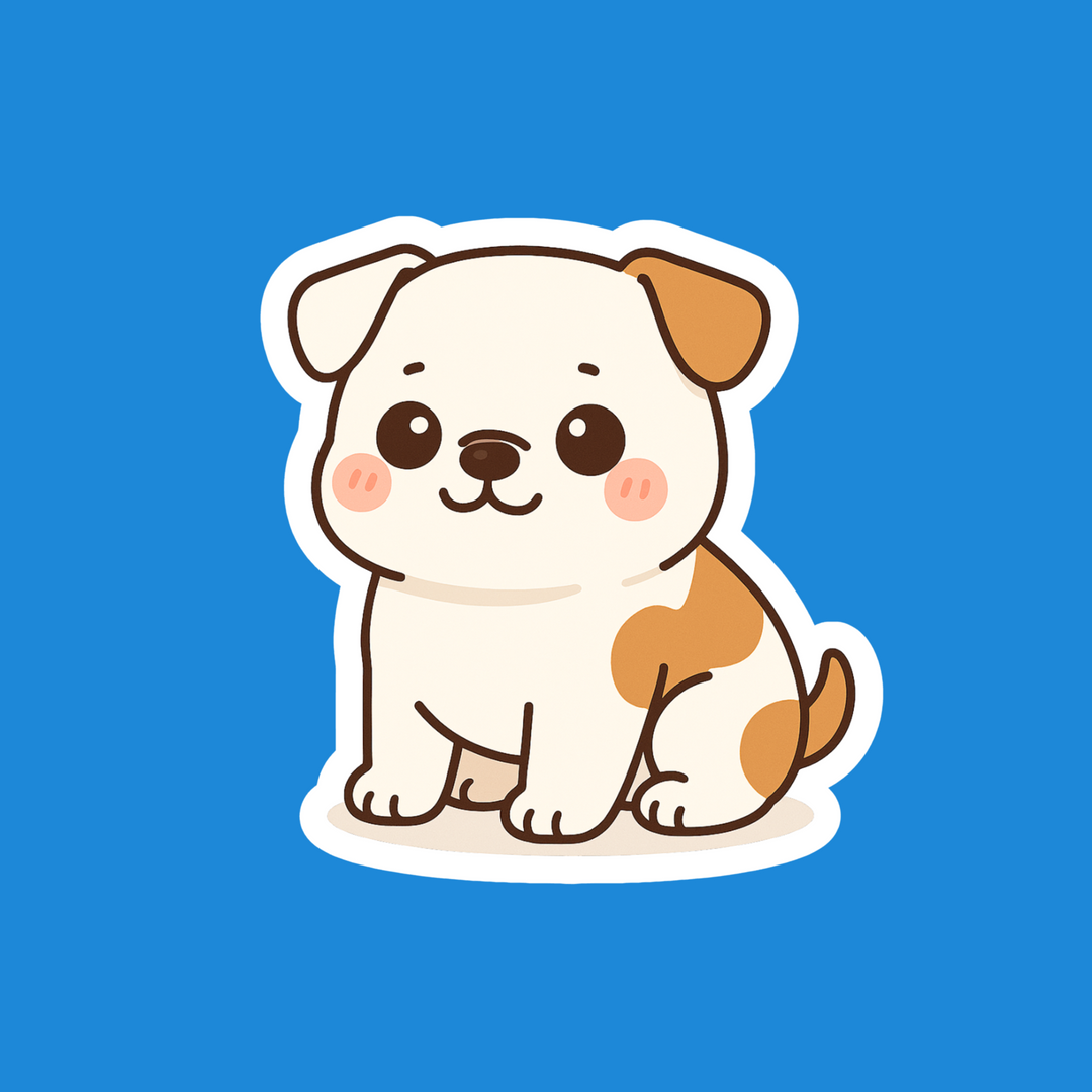 American Bulldog White with Red Markings Kawaii Artwork – Designs by Mysh
