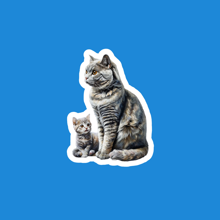 American Short Hair Tabby Cat and Kitten Watercolor Sticker - Designs by Mysh