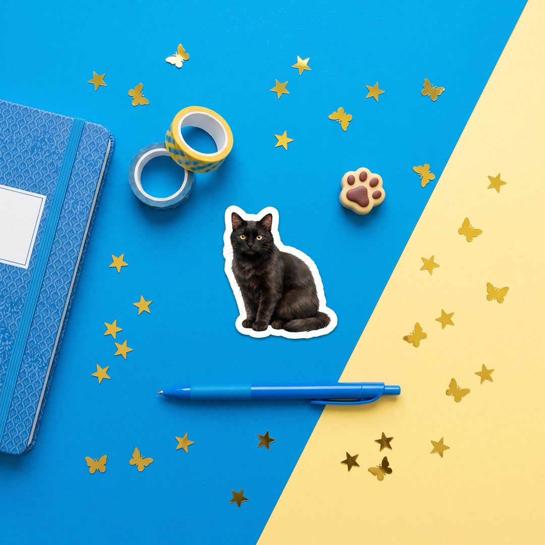 American Shorthair Black Sticker brand flat lay - Designs by Mysh