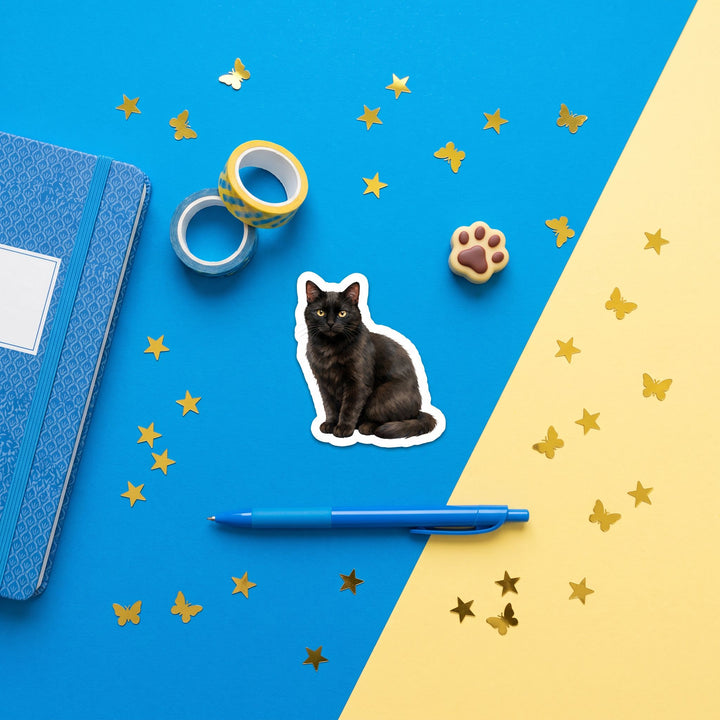 American Shorthair Black Sticker brand flat lay - Designs by Mysh