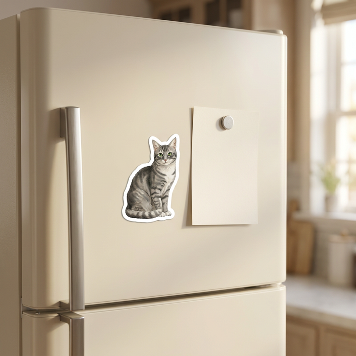 American Shorthair Gray Tabby Magnet on a fridge - Designs by Mysh