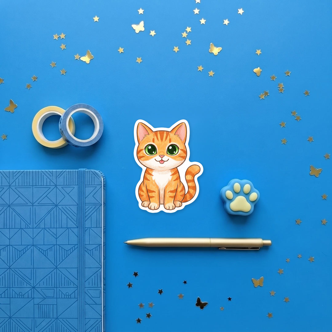 American Shorthair Orange Tabby Cat kawaii magnet flat lay with stationery – Designs by Mysh