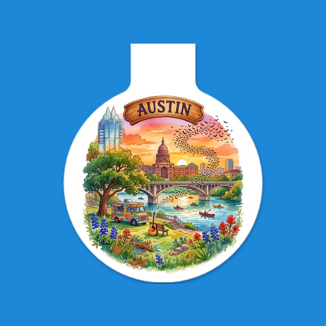 Austin, Texas watercolor magnetic bookmark with bluebonnets – Designs by Mysh