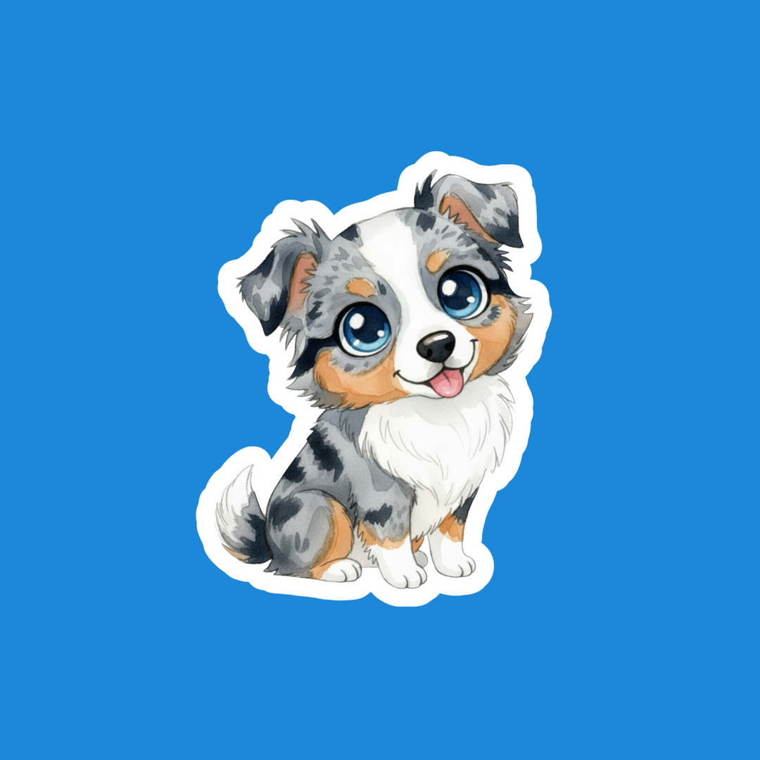 Custom pet flexible magnet sample - Australian Shepherd, Grey Blue Merle, Kawaii style