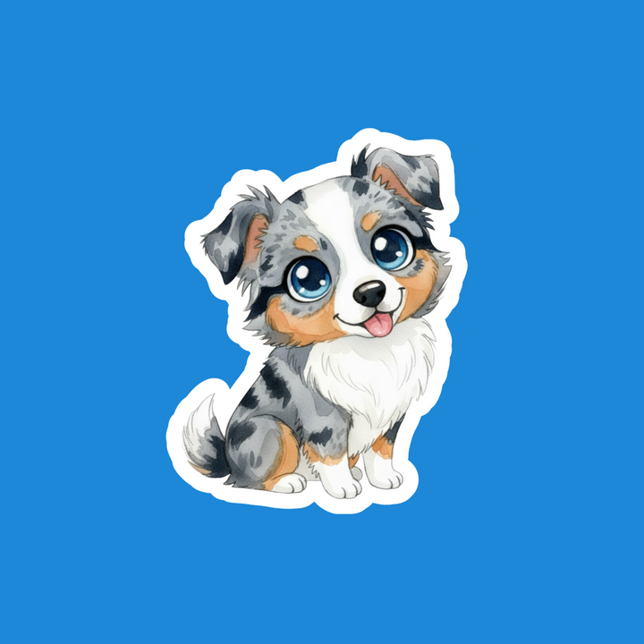 Custom pet flexible magnet sample - Australian Shepherd, Grey Blue Merle, Kawaii style